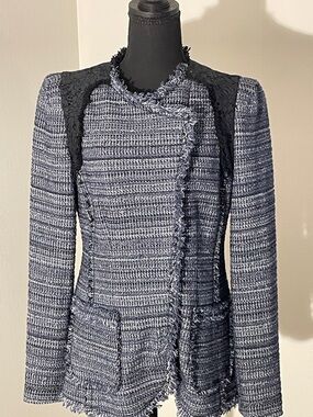 Navy Tweed Fringe Trim Jacket- Rebecca Taylor size 6